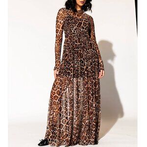 Dressed in Lala More You Mesh Maxi Dress in Macro Leopard